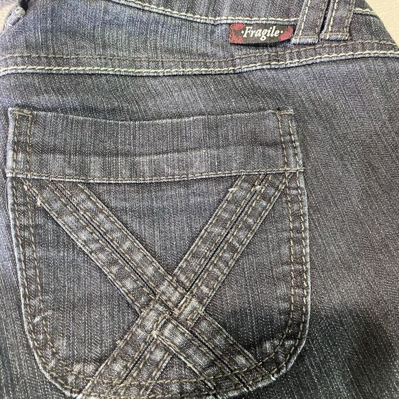 Vintage Y2K FRAGILE Jeans Low Rise Flare Glitter Button Dark Wash Womens 7 Blue - Picture 12 of 13